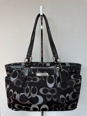 Coach Gallery Optic Signature Metallic Tote F19664 SV/Black